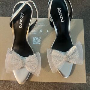Abound Metallic Silver Heels with Mesh Bow